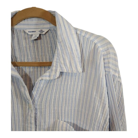 Old Navy Striped Crinkled Oversized Boyfriend Fit Button-front Shirt Women's 2X - Picture 5 of 8